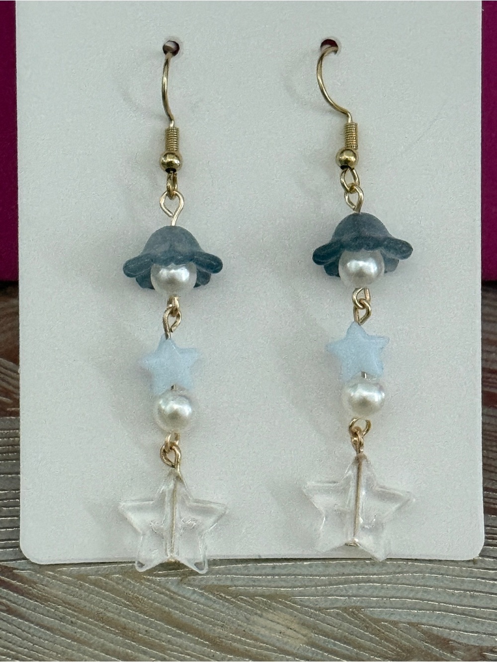 Handmade Gold Drop Earrings with Stars and Pearls